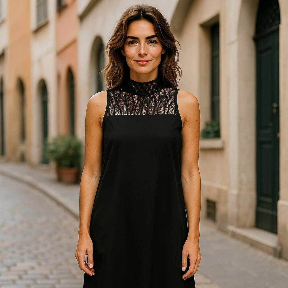 Lafayette 148 - Black Sleeveless Mock Neck Midi Dress